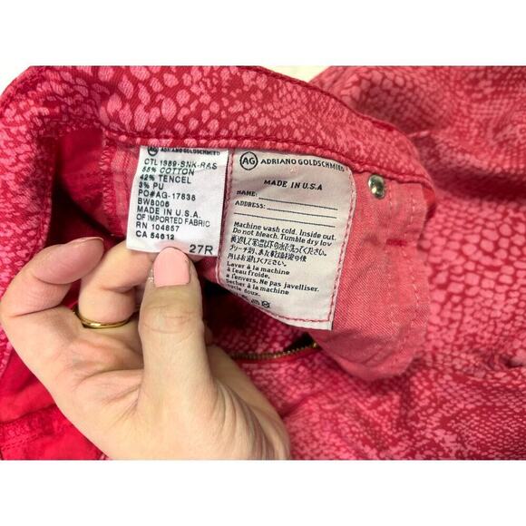 Adriano Goldschmied Pink Animal Print Leggings, Slim Fit Jeans, Women's Size 27 - Picture 7 of 8